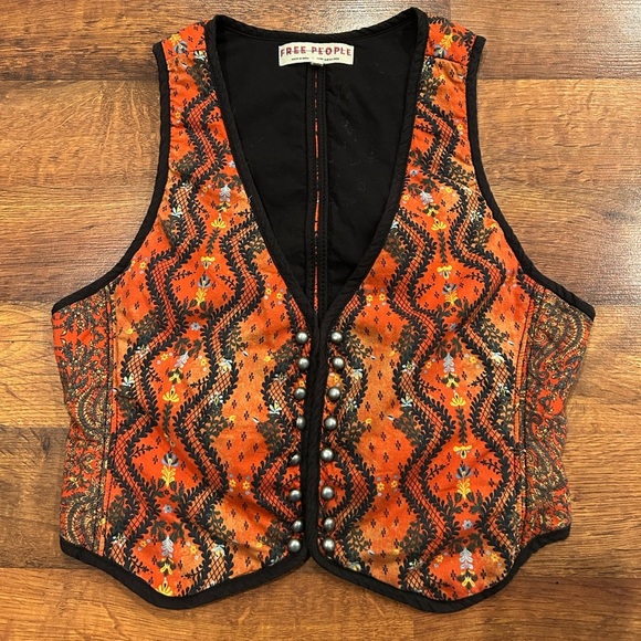Free People Gemini Quilted Vest Women’s Size Small Rust Combo Boho Festival - Picture 1 of 7